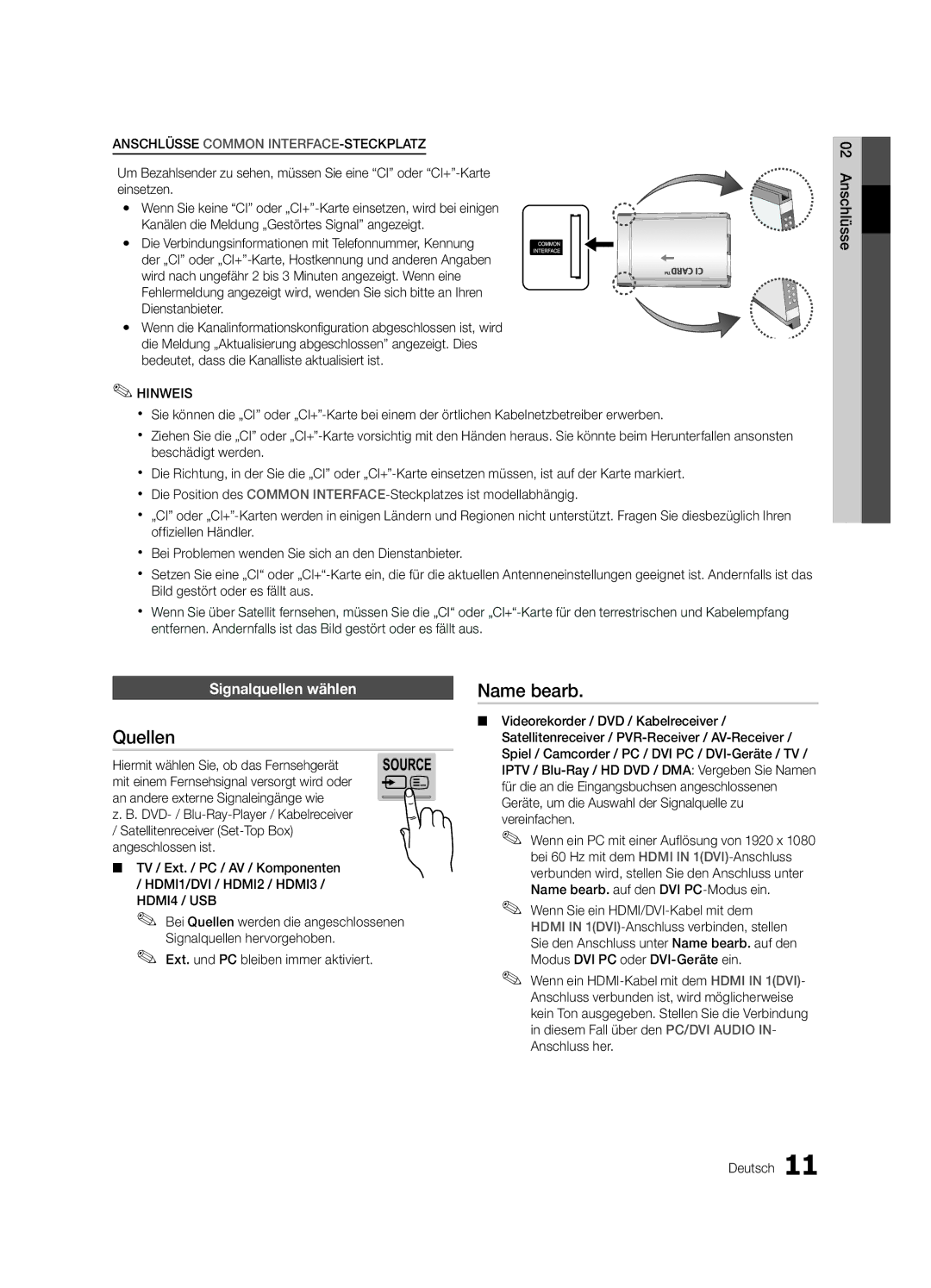 Samsung UE32C8790XSXZG, UE32C8700XSXXN, UE32C8780XSXZG manual Quellen, Name bearb, Signalquellen wählen 