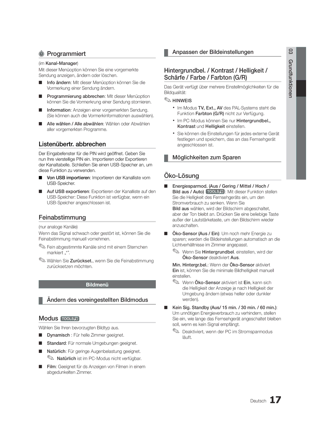 Samsung UE32C8790XSXZG, UE32C8700XSXXN manual Programmiert, Listenübertr. abbrechen, Feinabstimmung, Modus t, Öko-Lösung 