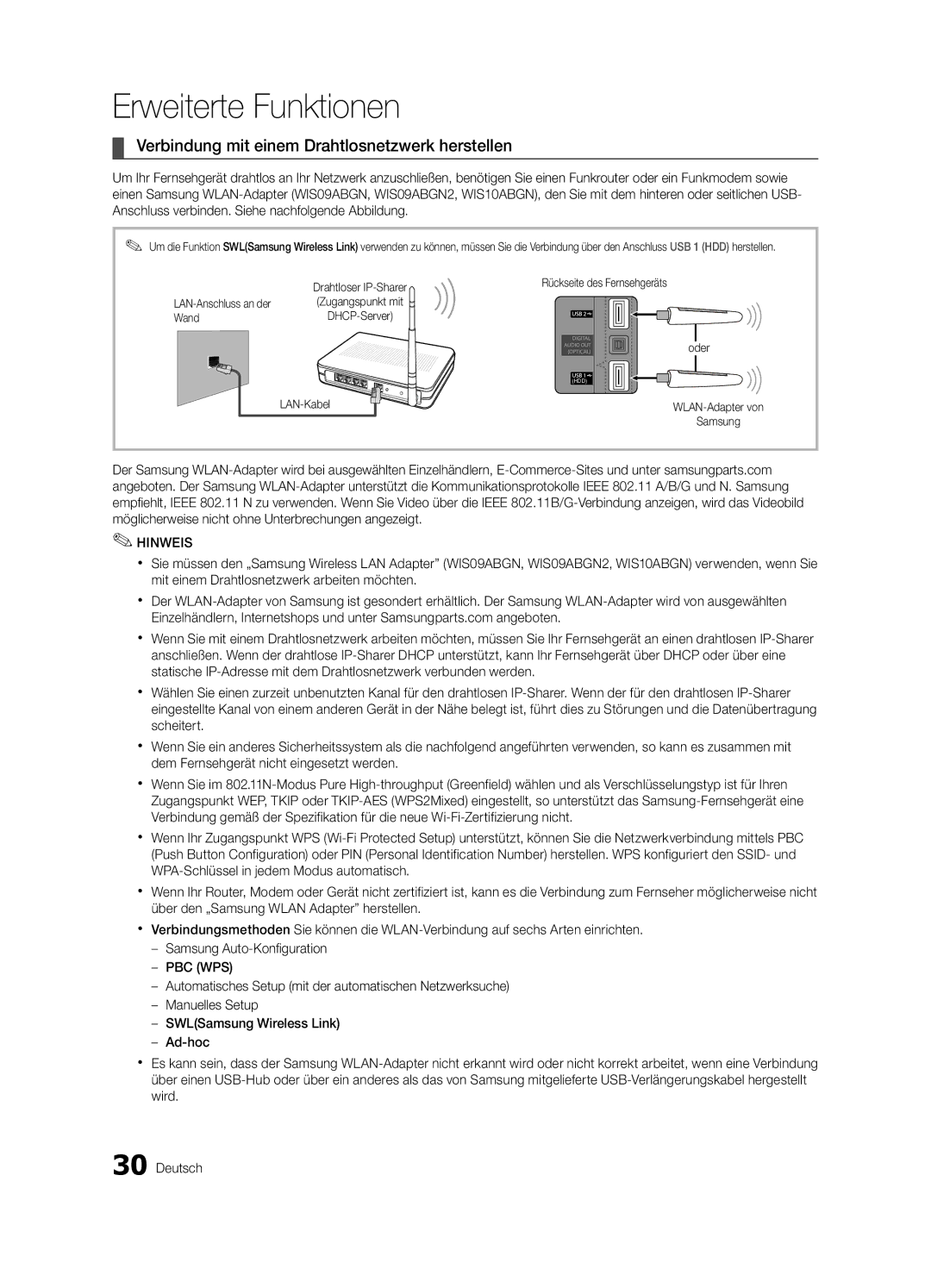 Samsung UE32C8780XSXZG, UE32C8700XSXXN, UE32C8790XSXZG manual Verbindung mit einem Drahtlosnetzwerk herstellen, Wand 