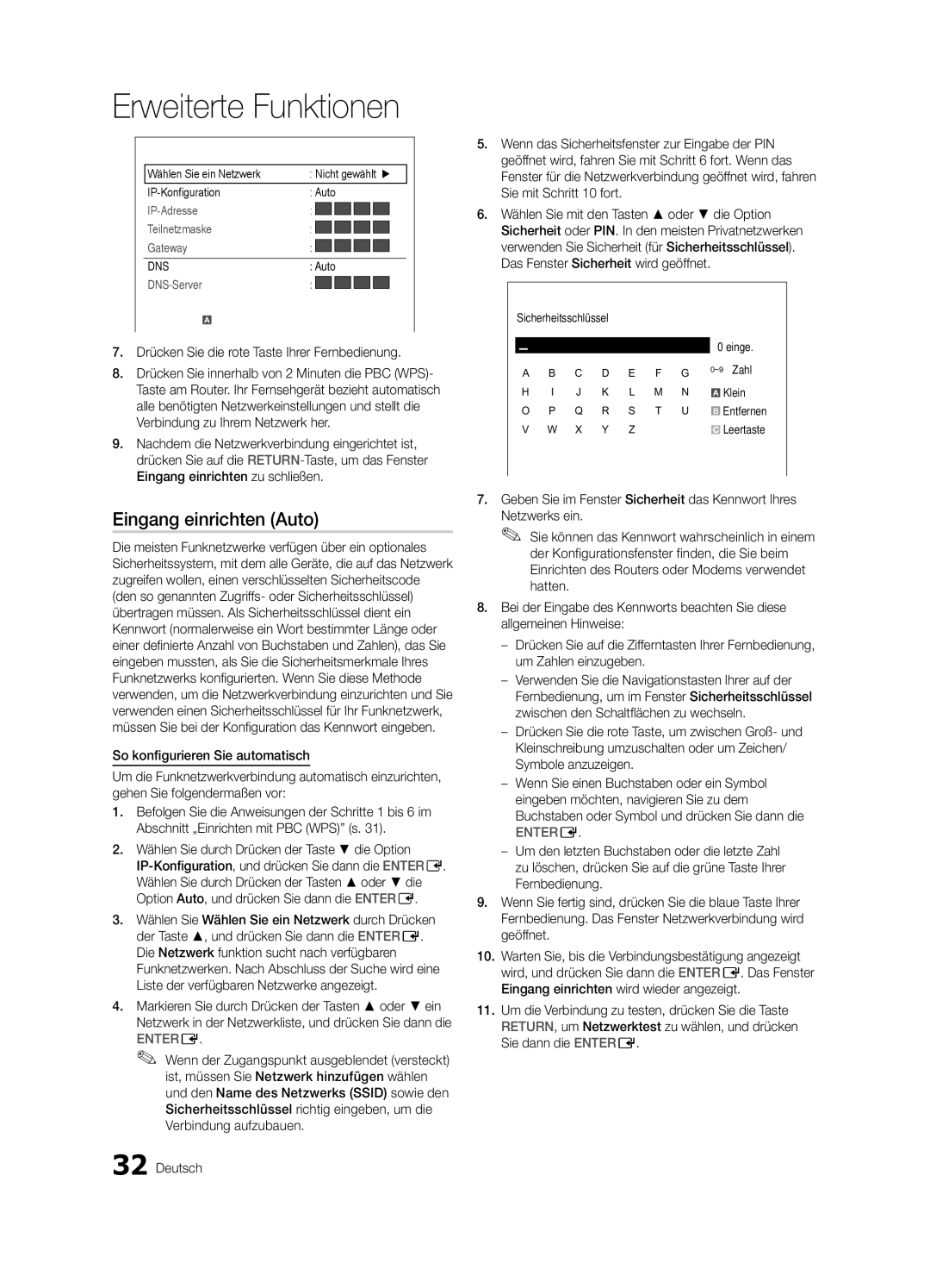 Samsung UE32C8790XSXZG, UE32C8700XSXXN Drücken Sie die rote Taste Ihrer Fernbedienung, Sicherheitsschlüssel Einge, Klein 