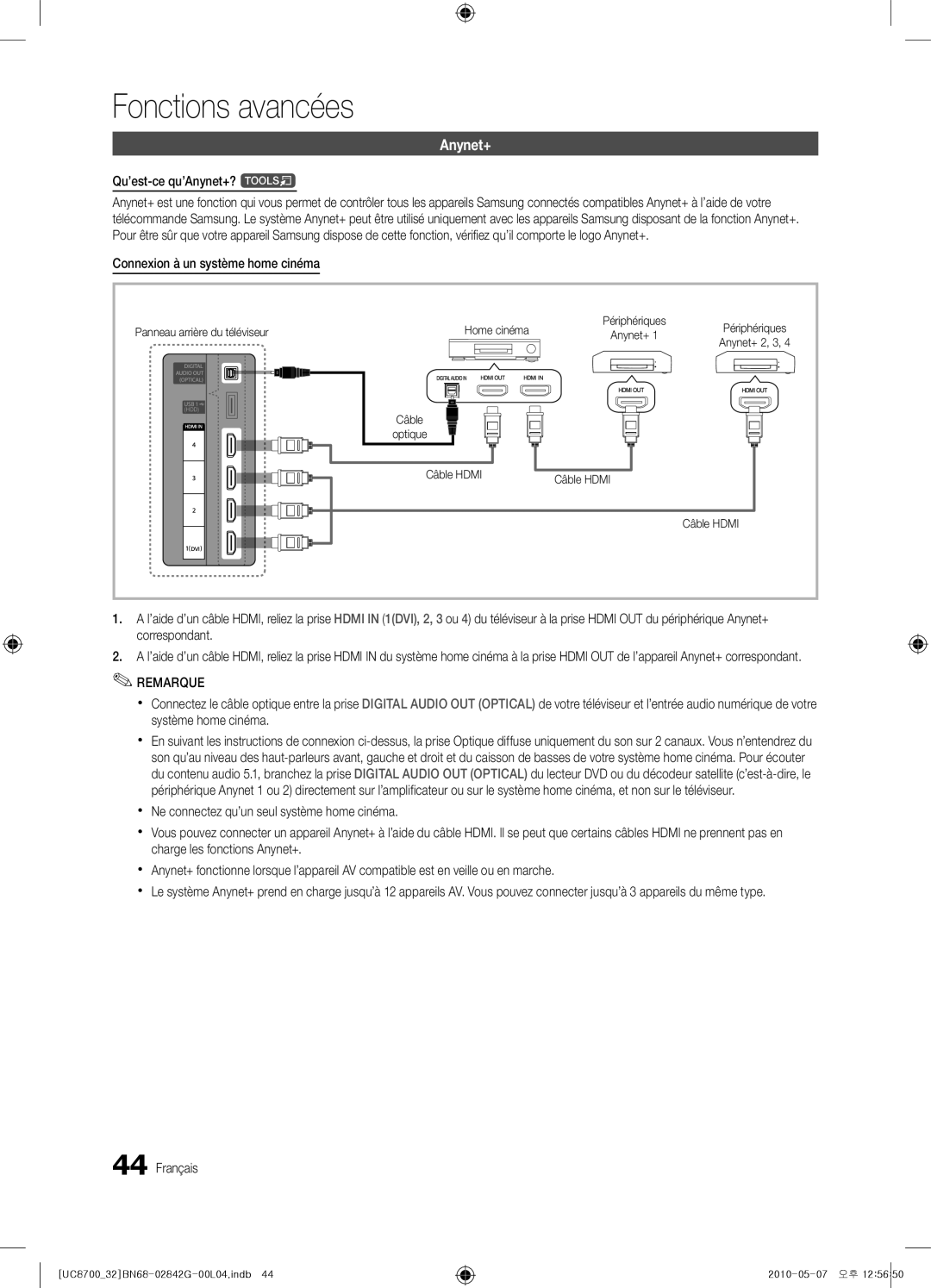 Samsung UE65C8700XSXZF, UE32C8700XSXXN manual Qu’est-ce qu’Anynet+? t, Connexion à un système home cinéma, Câble Hdmi 