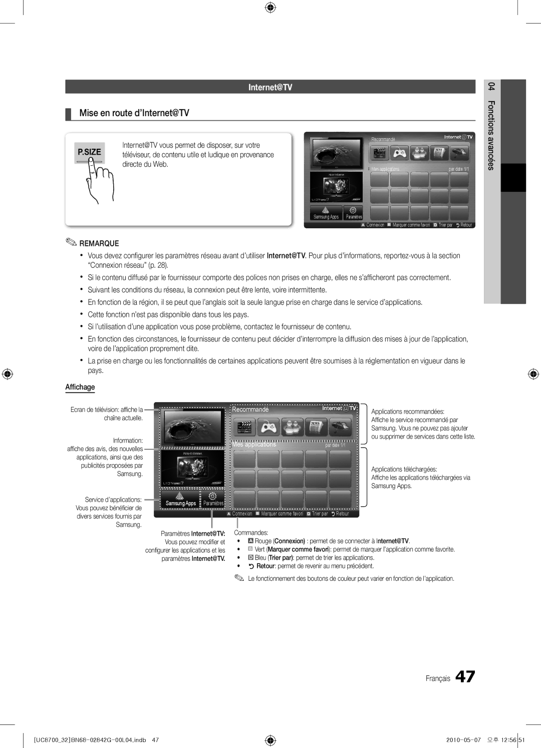 Samsung UE65C8700XSXZF, UE32C8700XSXXN, UE32C8700XSXZF manual Mise en route d’Internet@TV, Directe du Web 