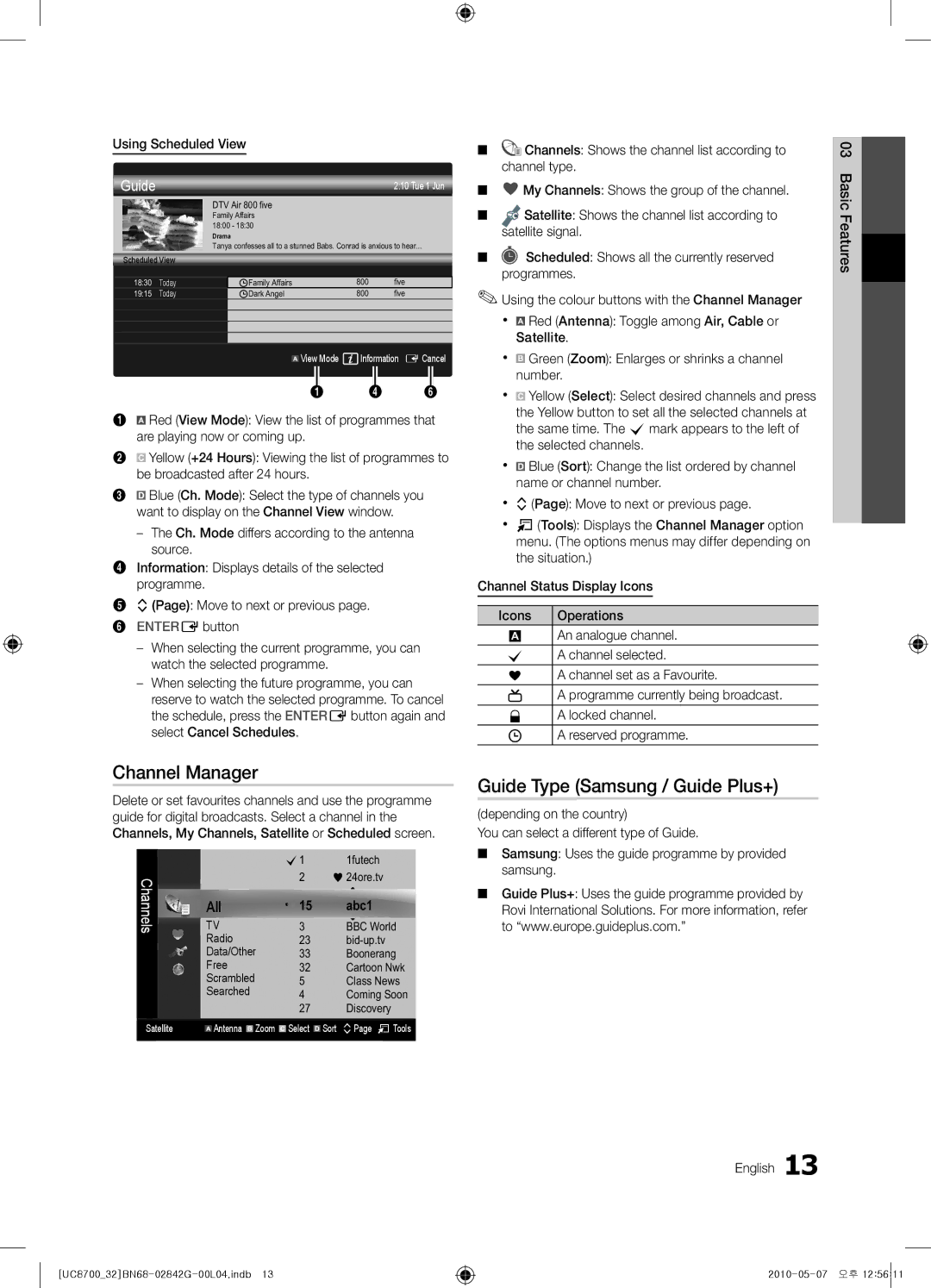 Samsung UE65C8700XSXZF, UE32C8700XSXXN manual Channel Manager, Guide Type Samsung / Guide Plus+, Using Scheduled View 