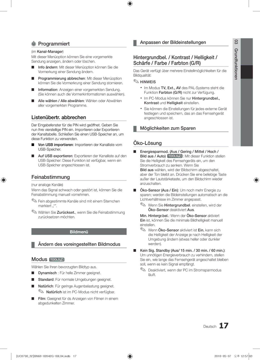 Samsung UE32C8700XSXXN, UE65C8700XSXZF manual Programmiert, Listenübertr. abbrechen, Feinabstimmung, Modus t, Öko-Lösung 