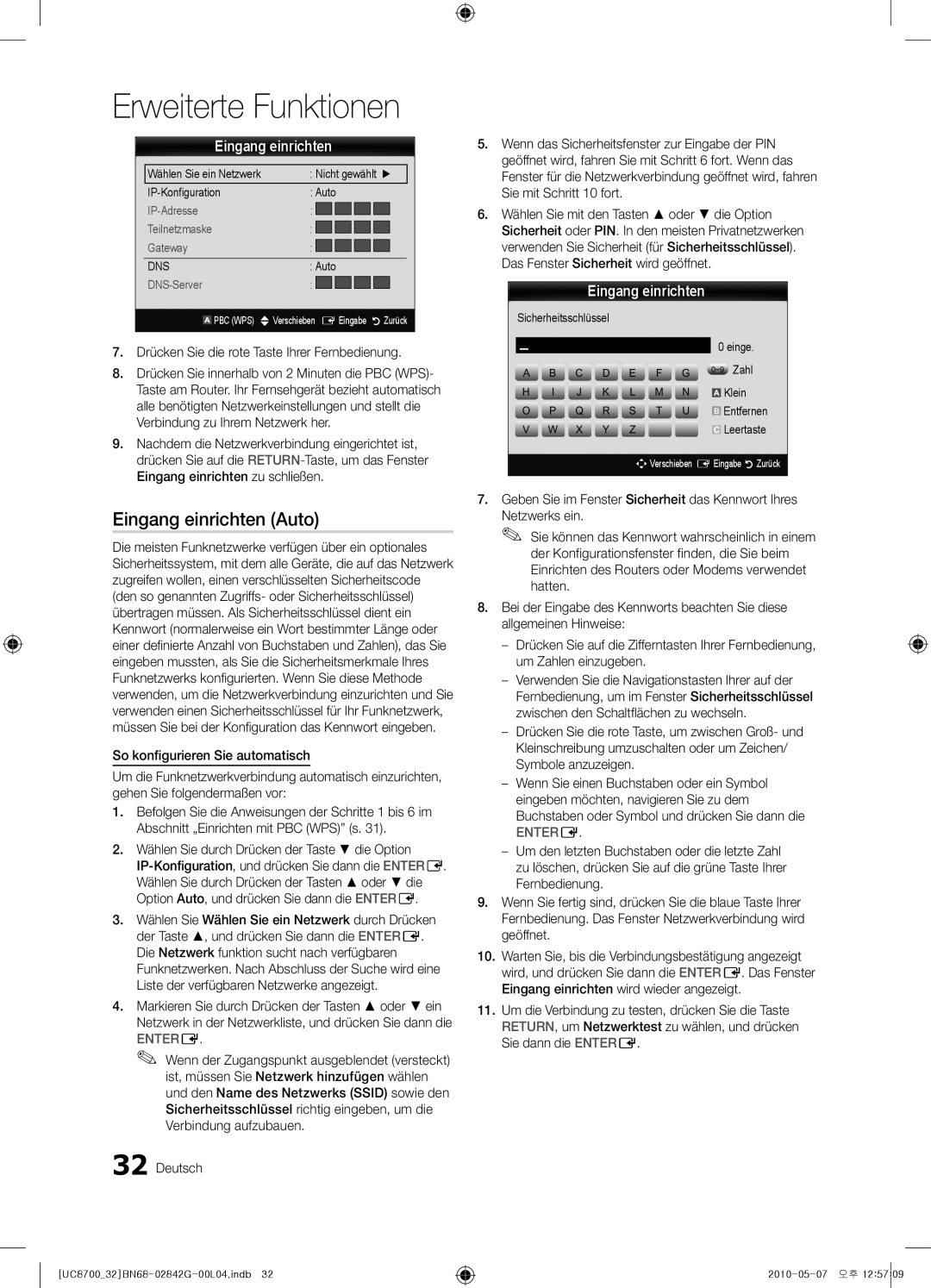 Samsung UE32C8700XSXXN, UE65C8700XSXZF Drücken Sie die rote Taste Ihrer Fernbedienung, Sicherheitsschlüssel Einge, Klein 