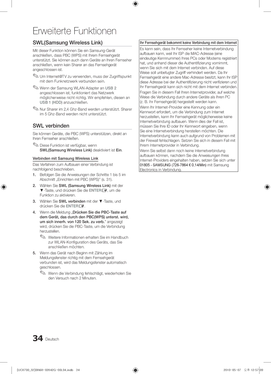 Samsung UE32C8700XSXZF, UE32C8700XSXXN, UE65C8700XSXZF manual SWLSamsung Wireless Link, SWL verbinden 