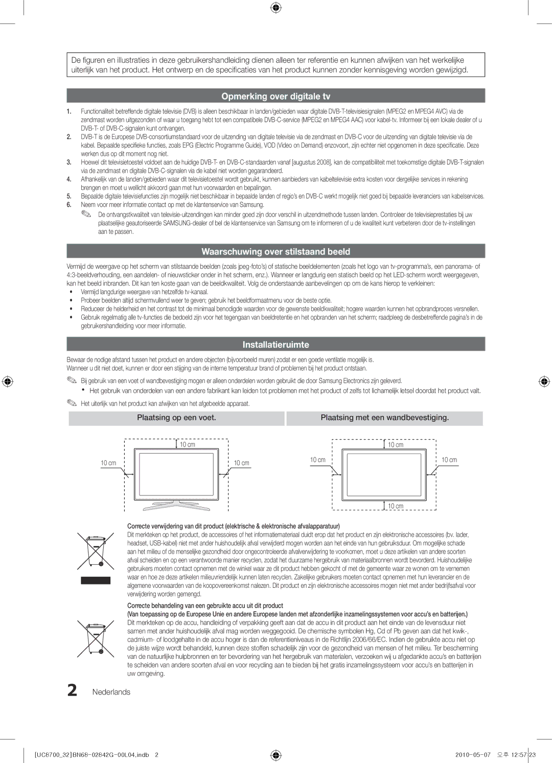 Samsung UE32C8700XSXZF, UE32C8700XSXXN, UE65C8700XSXZF manual Plaatsing met een wandbevestiging, Nederlands 