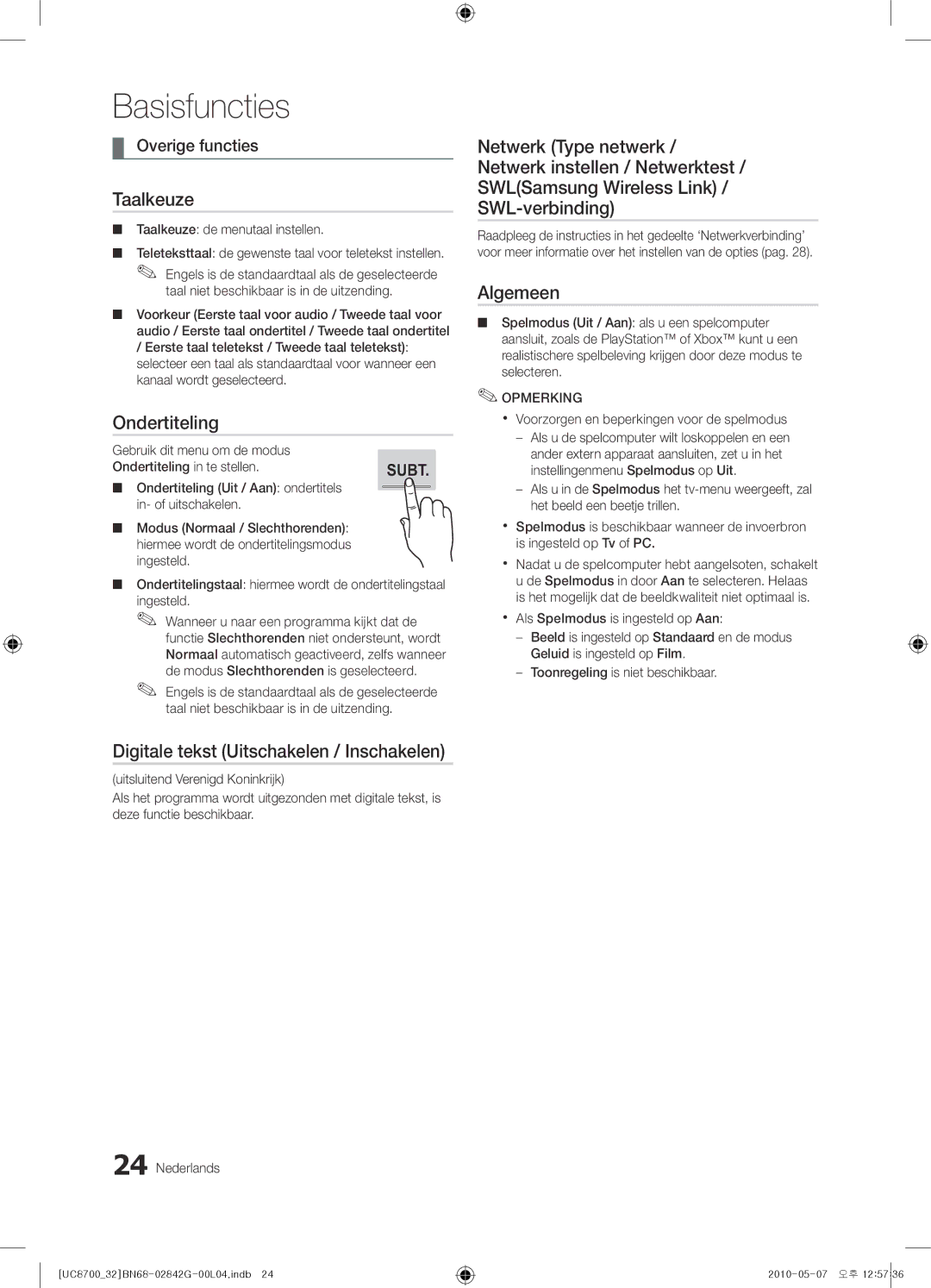 Samsung UE32C8700XSXXN, UE65C8700XSXZF manual Taalkeuze, Ondertiteling, Algemeen, Digitale tekst Uitschakelen / Inschakelen 