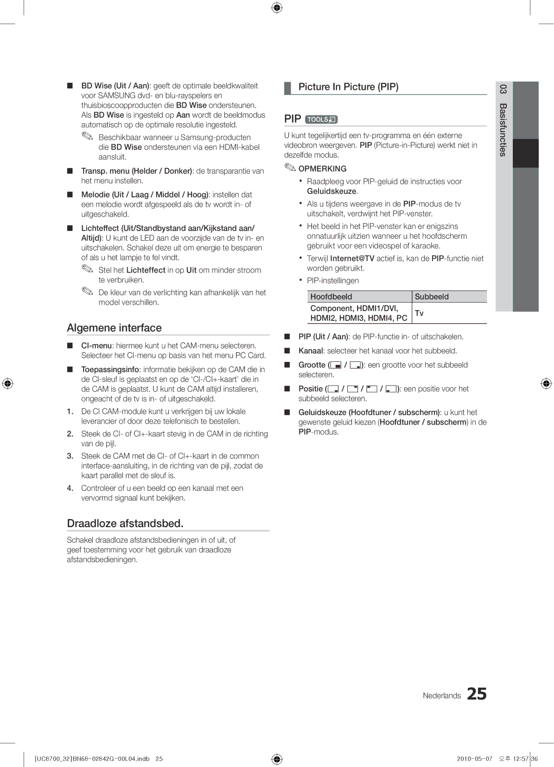 Samsung UE65C8700XSXZF, UE32C8700XSXXN, UE32C8700XSXZF manual Algemene interface, Draadloze afstandsbed 