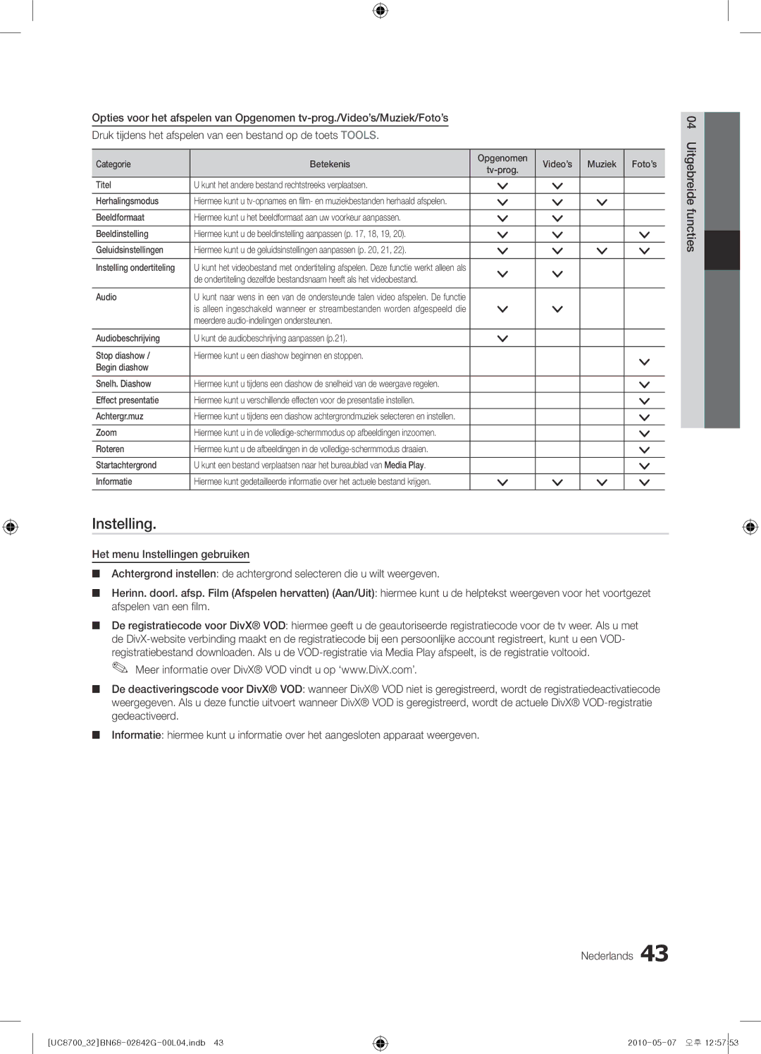 Samsung UE65C8700XSXZF, UE32C8700XSXXN, UE32C8700XSXZF manual Instelling ondertiteling 