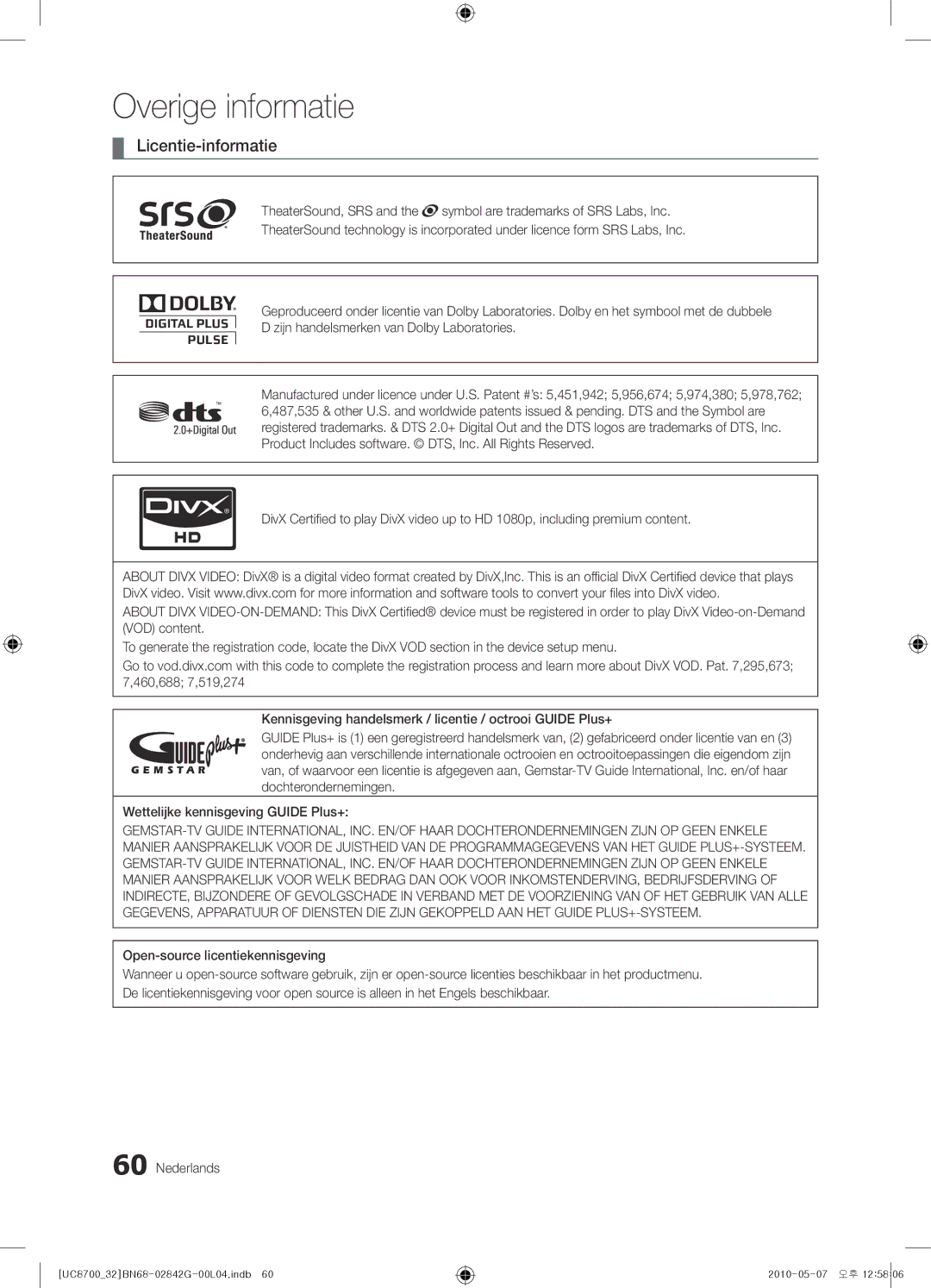 Samsung UE32C8700XSXXN, UE65C8700XSXZF, UE32C8700XSXZF manual Licentie-informatie 