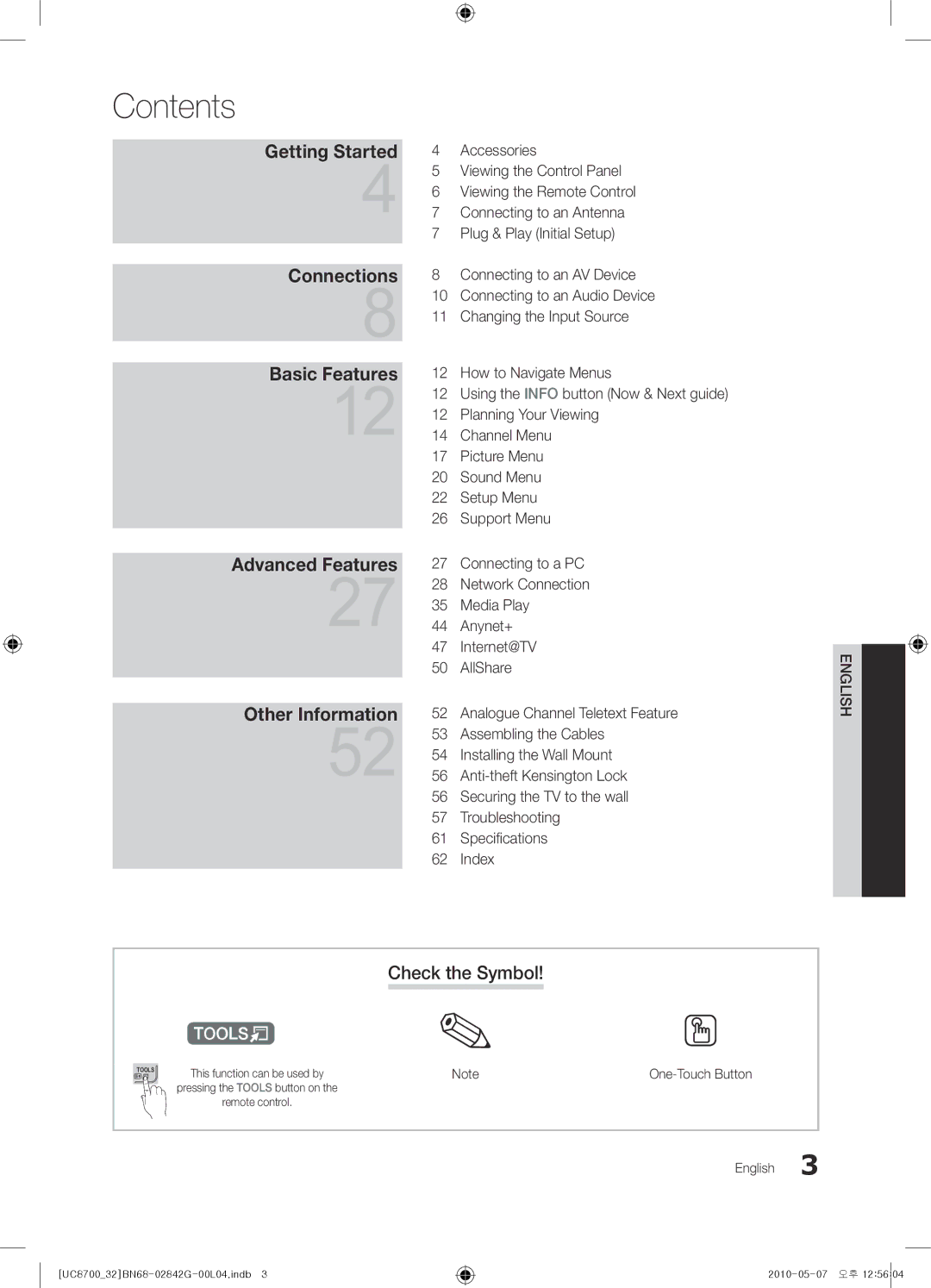 Samsung UE32C8700XSXXN, UE65C8700XSXZF, UE32C8700XSXZF manual Contents 