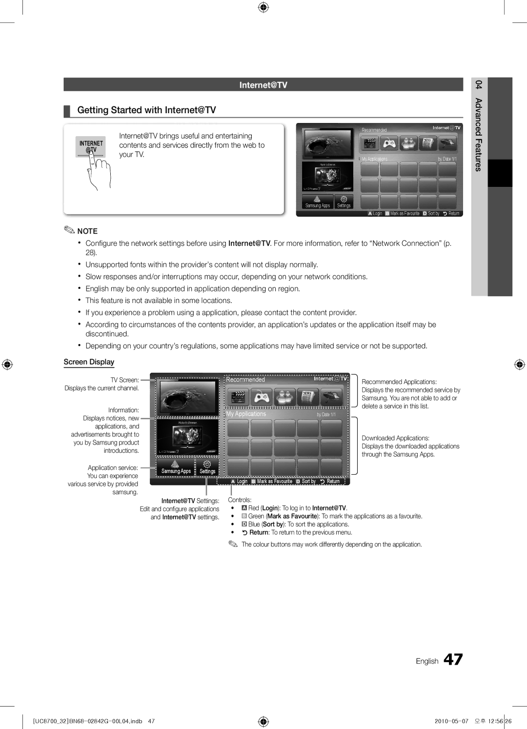 Samsung UE32C8700XSXZF, UE32C8700XSXXN, UE65C8700XSXZF manual Getting Started with Internet@TV 