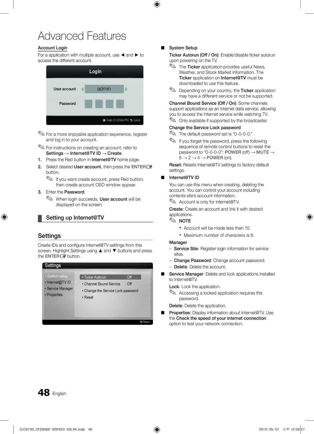 Samsung UE32C8700XSXXN, UE65C8700XSXZF, UE32C8700XSXZF manual Setting up Internet@TV, Login 