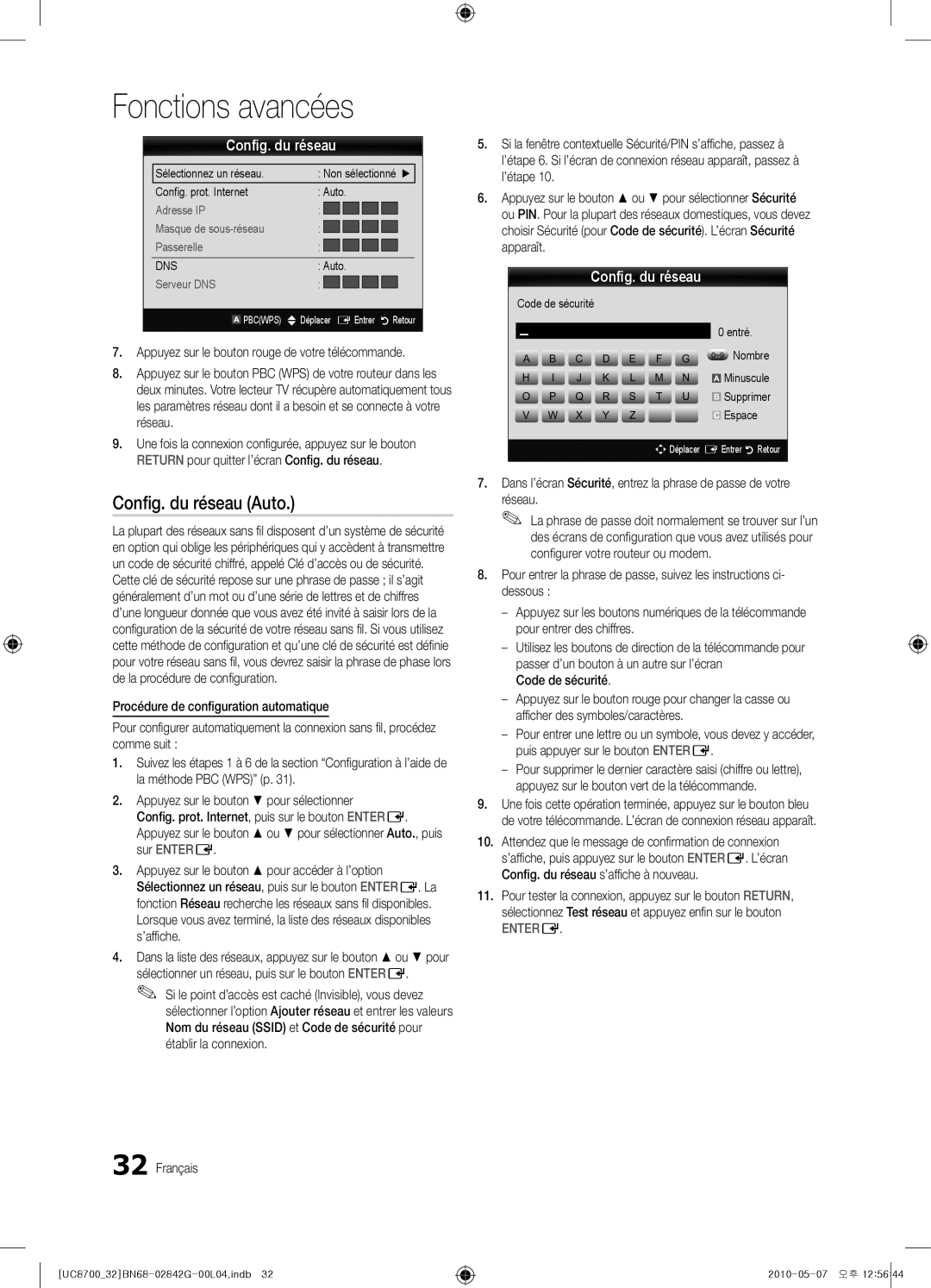 Samsung UE65C8700XSXZF, UE32C8700XSXXN, UE32C8700XSXZF manual Code de sécurité Entré ~9 Nombre Minuscule, Espace 