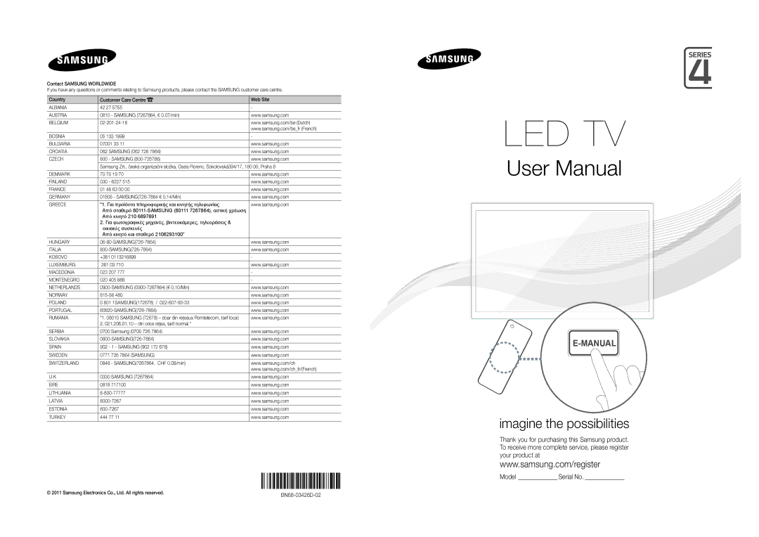 Samsung UE19D4010NWXBT manual 42 27, Samsung 7267864, € 0.07/min, 02-201-24-18, 05 133, 07001 33, Samsung 062 726, +381 