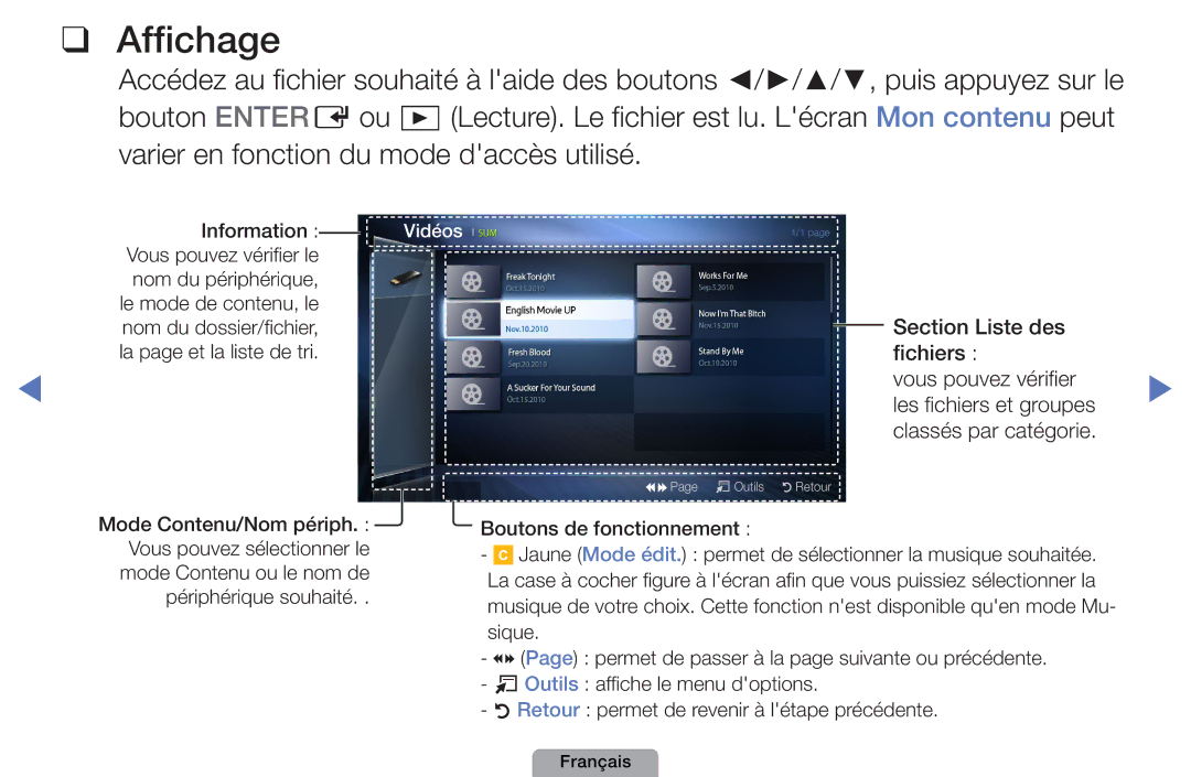 Samsung UE22D5010NWXZF, UE32D4000NWXZF, UE19D4000NWXZF, UE27D5010NWXXC Affichage, Information Vidéos Vous pouvez vérifier le 