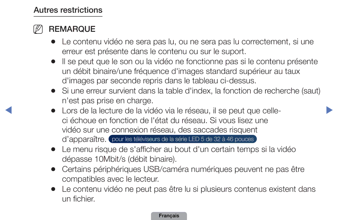 Samsung UE27D5010NWXXC manual Autres restrictions, Erreur est présente dans le contenu ou sur le suport, Un fichier 