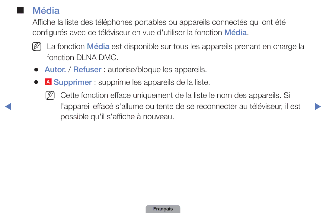Samsung UE32D4010NWXZF, UE32D4000NWXZF, UE19D4000NWXZF, UE27D5010NWXXC manual Média, Possible quil saffiche à nouveau 