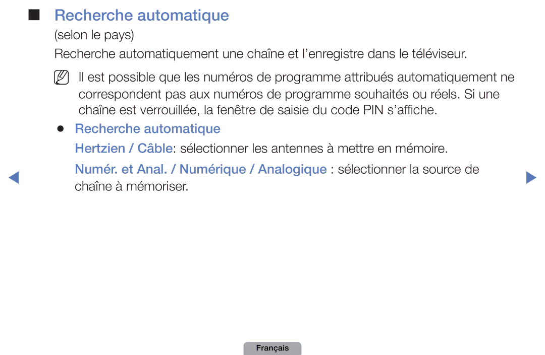 Samsung UE27D5010NWXXC, UE32D4000NWXZF, UE19D4000NWXZF, UE27D5000NWXZF manual Recherche automatique, Chaîne à mémoriser 