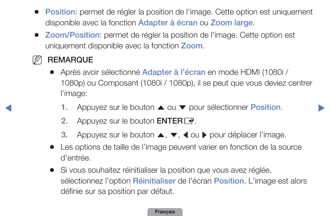 Samsung UE22D5000NWXXC, UE32D4000NWXZF, UE19D4000NWXZF manual Après avoir sélectionné Adapter à l’écran en mode Hdmi 