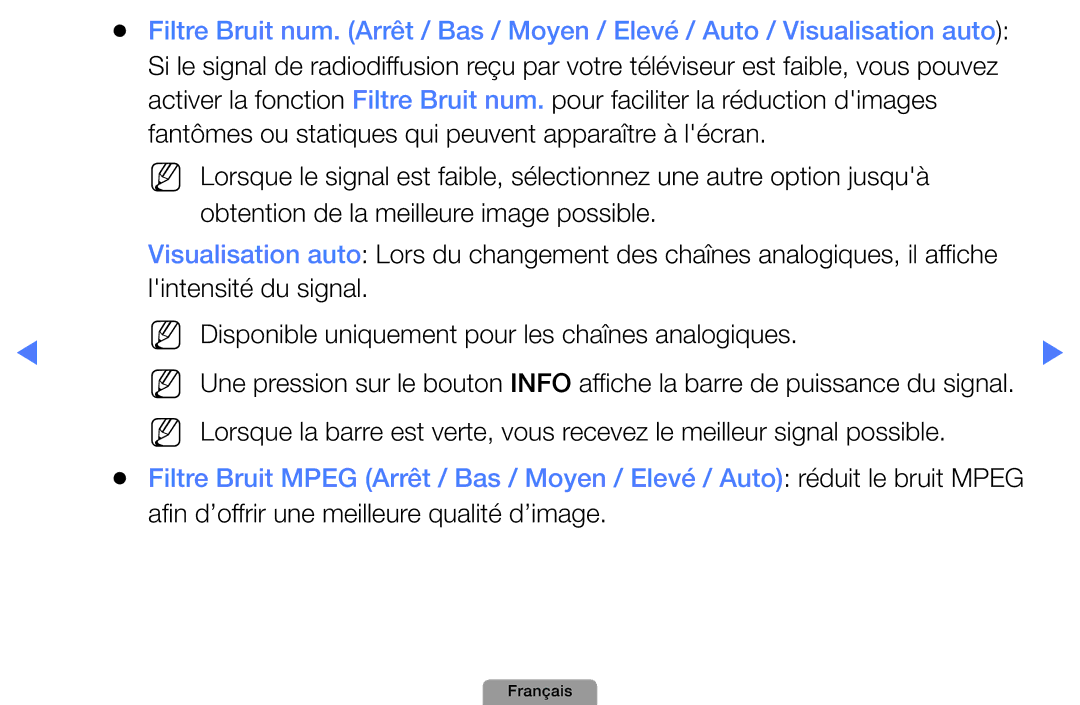 Samsung UE37D5000PWXZF, UE32D4000NWXZF, UE19D4000NWXZF, UE27D5010NWXXC, UE27D5000NWXZF manual Barre de puissance du signal 