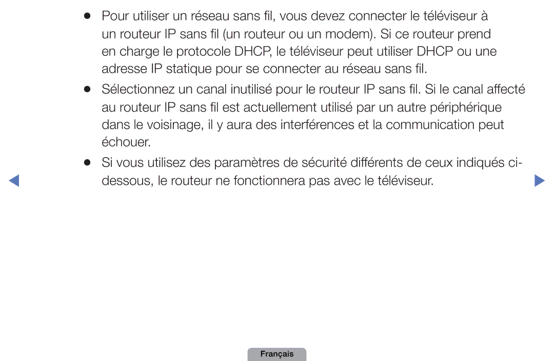 Samsung UE27D5000NHXXC, UE32D4000NWXZF, UE19D4000NWXZF Adresse IP statique pour se connecter au réseau sans fil, Échouer 