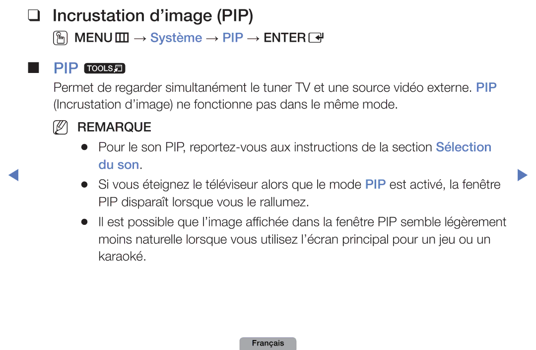 Samsung UE32D4000NWXZF, UE19D4000NWXZF, UE27D5010NWXXC, UE27D5000NWXZF manual Incrustation d’image PIP, PIP t, Du son 