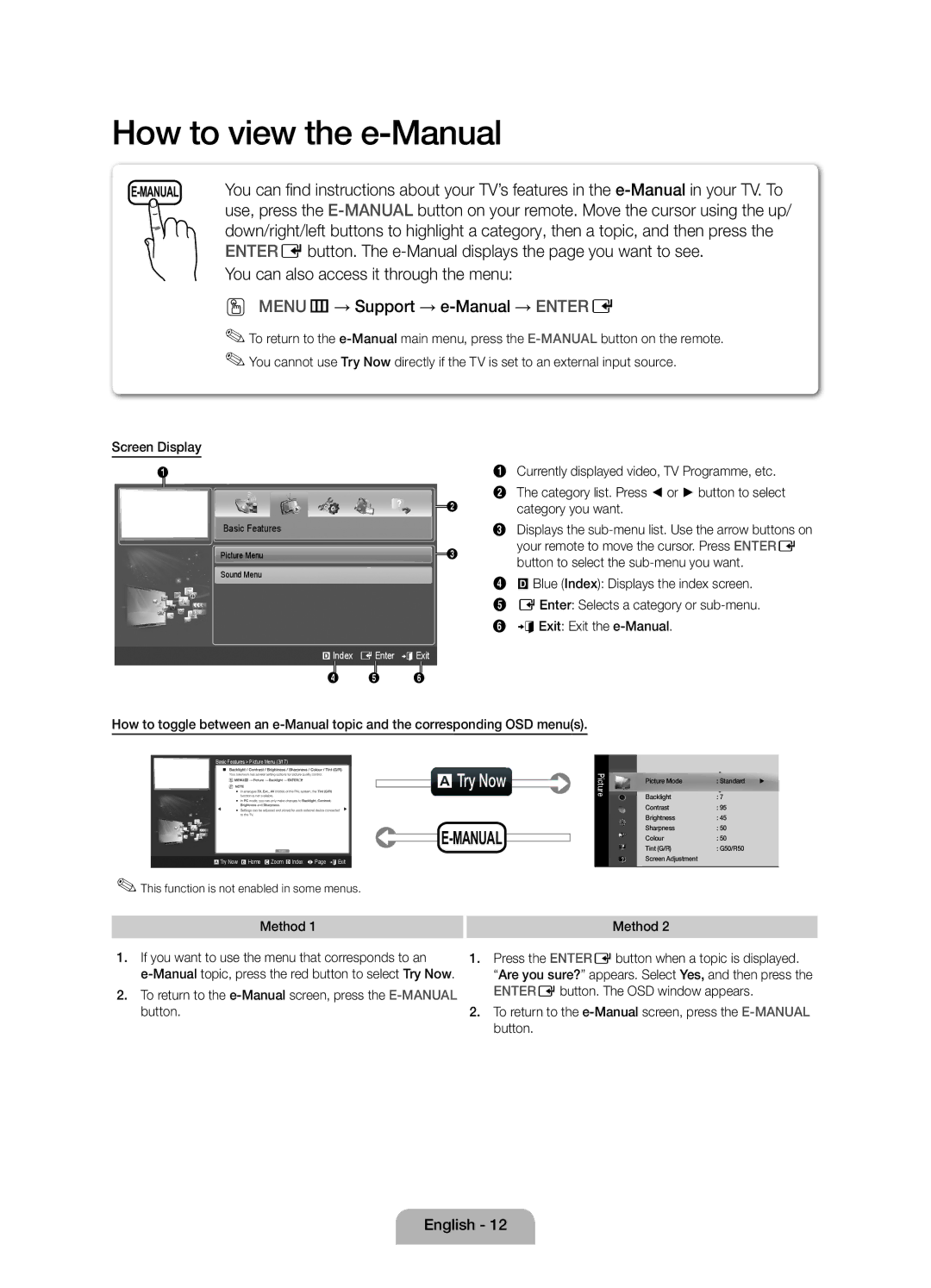 Samsung UE32D4000NWXZF, UE32D4010NWXZF Screen Display, Method, To return to the e-Manual screen, press the E-MANUALbutton 