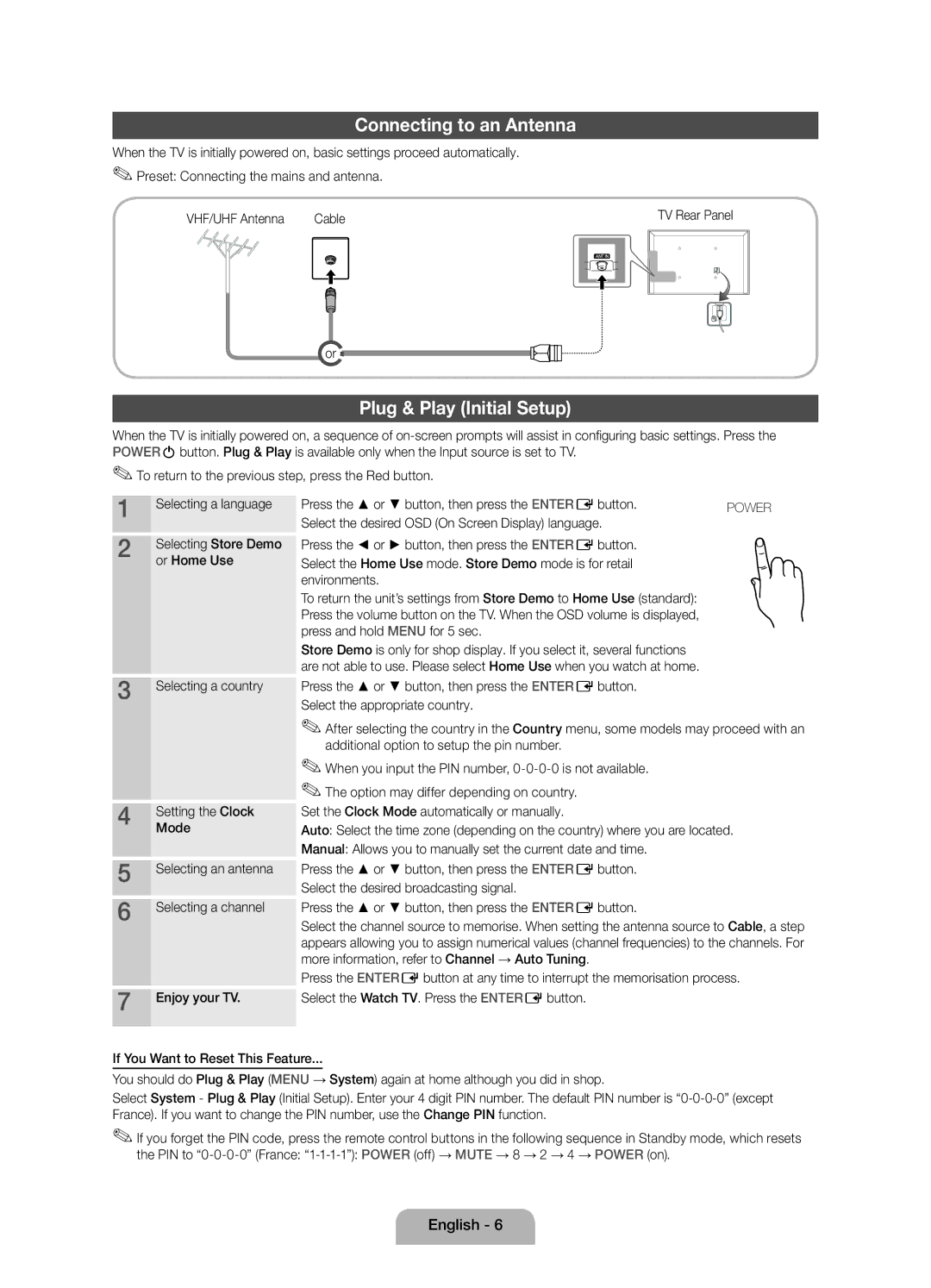 Samsung UE32D4010NWXXC, UE32D4000NWXZF, UE32D4010NWXZF Connecting to an Antenna, Plug & Play Initial Setup, Or Home Use 