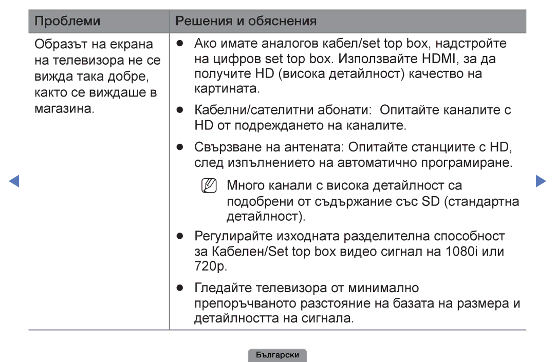 Samsung UE26D4003BWXBT, UE32D4003BWXBT, UE40D5003BWXBT, UE22D5003BWXBT manual Детайлността на сигнала 