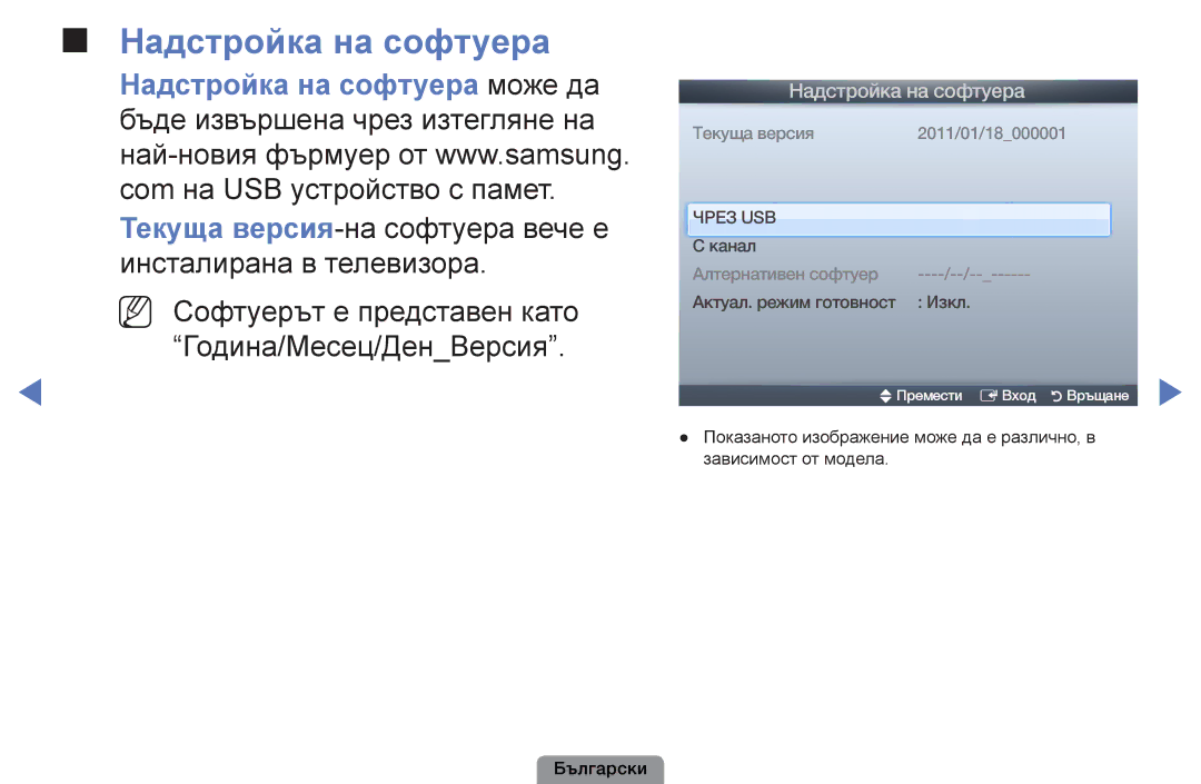 Samsung UE40D5003BWXBT, UE32D4003BWXBT Надстройка на софтуера, Текуща версия-на софтуера вече е инсталирана в телевизора 