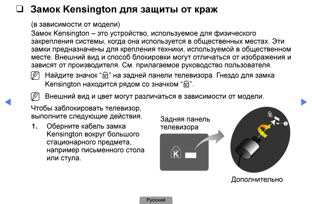 Samsung UE26D4003BWXRU, UE32D4003BWXBT, UE26D4003BWXBT, UE40D5003BWXBT, UE32D4003BWXMS Замок Kensington для защиты от краж 