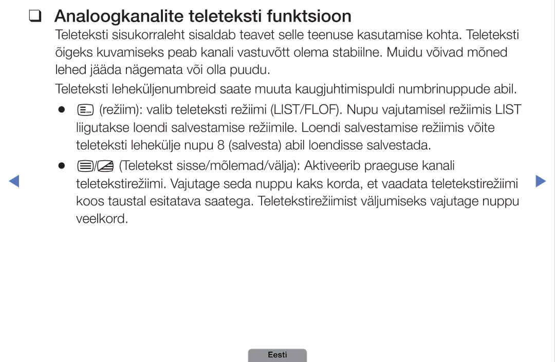 Samsung UE26D4003BWXBT, UE32D4003BWXBT, UE40D5003BWXBT manual Analoogkanalite teleteksti funktsioon 