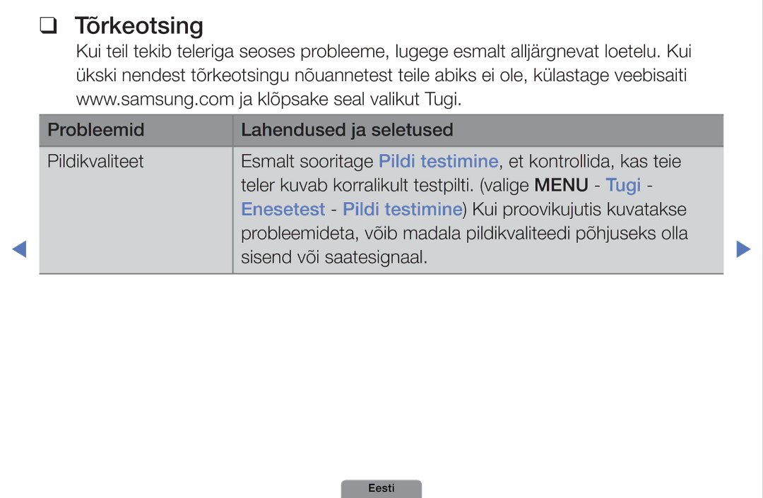 Samsung UE32D4003BWXBT, UE26D4003BWXBT, UE40D5003BWXBT manual Tõrkeotsing 