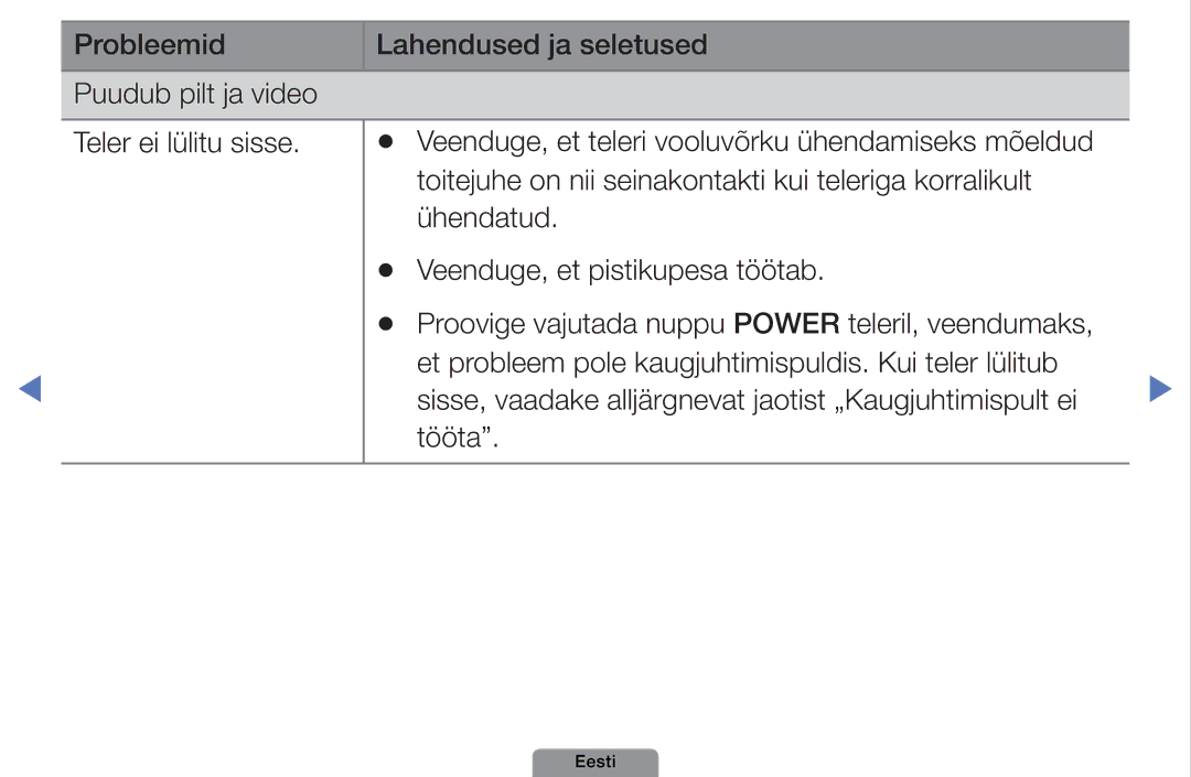 Samsung UE32D4003BWXBT, UE26D4003BWXBT, UE40D5003BWXBT manual Veenduge, et teleri vooluvõrku ühendamiseks mõeldud 