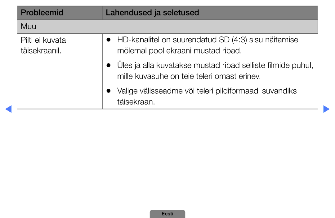 Samsung UE26D4003BWXBT, UE32D4003BWXBT, UE40D5003BWXBT manual Üles ja alla kuvatakse mustad ribad selliste filmide puhul 