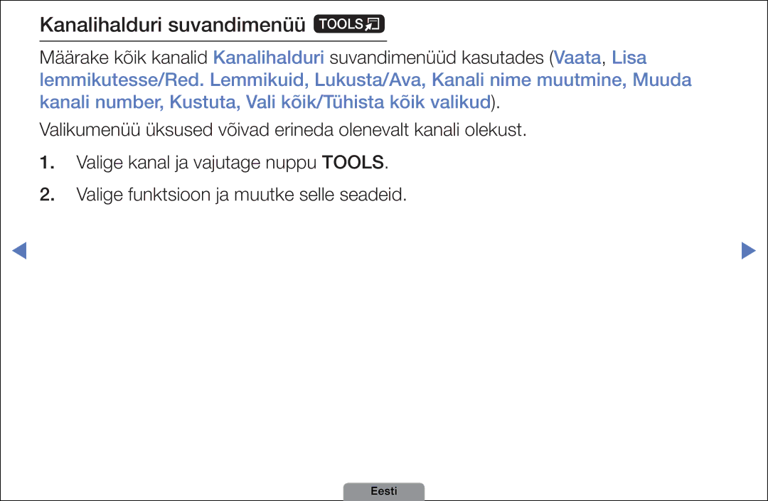 Samsung UE32D4003BWXBT, UE26D4003BWXBT, UE40D5003BWXBT manual Kanalihalduri suvandimenüü t 