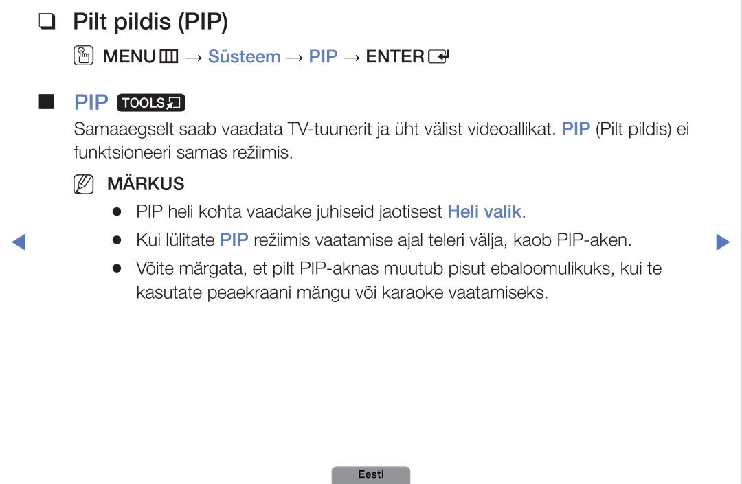 Samsung UE40D5003BWXBT, UE32D4003BWXBT, UE26D4003BWXBT manual Pilt pildis PIP, PIP t 