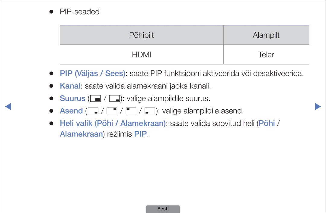 Samsung UE32D4003BWXBT manual Heli valik Põhi / Alamekraan saate valida soovitud heli Põhi, Alamekraan režiimis PIP 