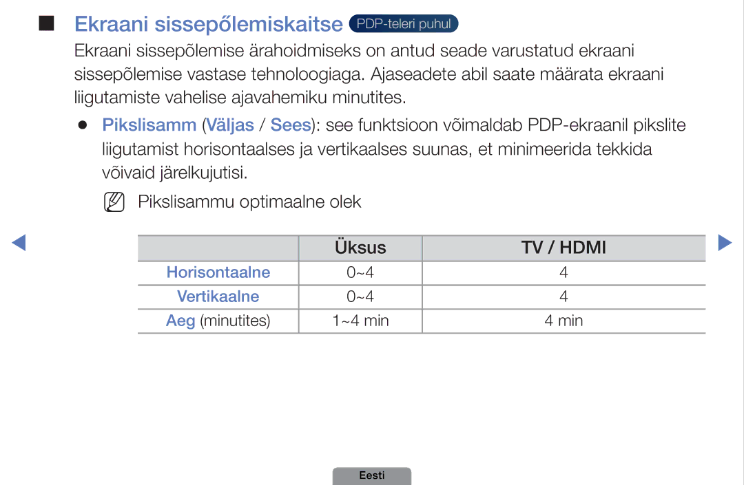 Samsung UE32D4003BWXBT, UE26D4003BWXBT, UE40D5003BWXBT manual Ekraani sissepőlemiskaitse PDP-teleri puhul 