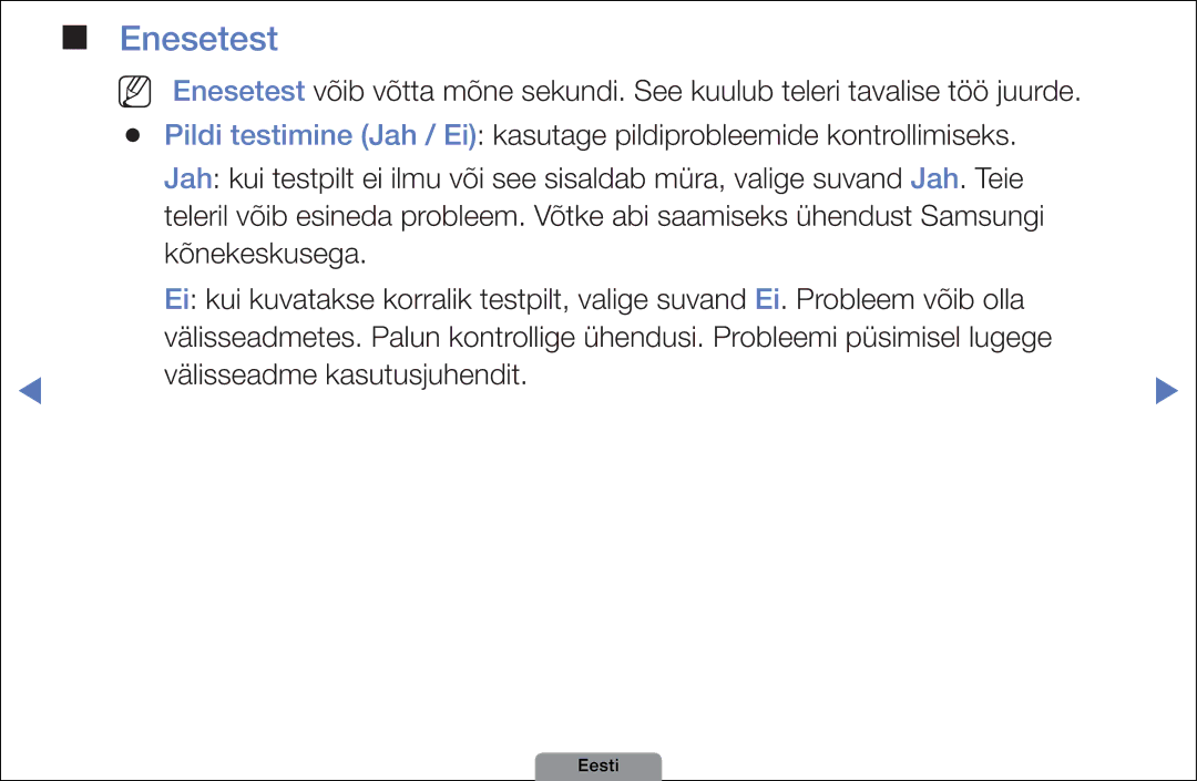 Samsung UE26D4003BWXBT, UE32D4003BWXBT, UE40D5003BWXBT manual Enesetest 