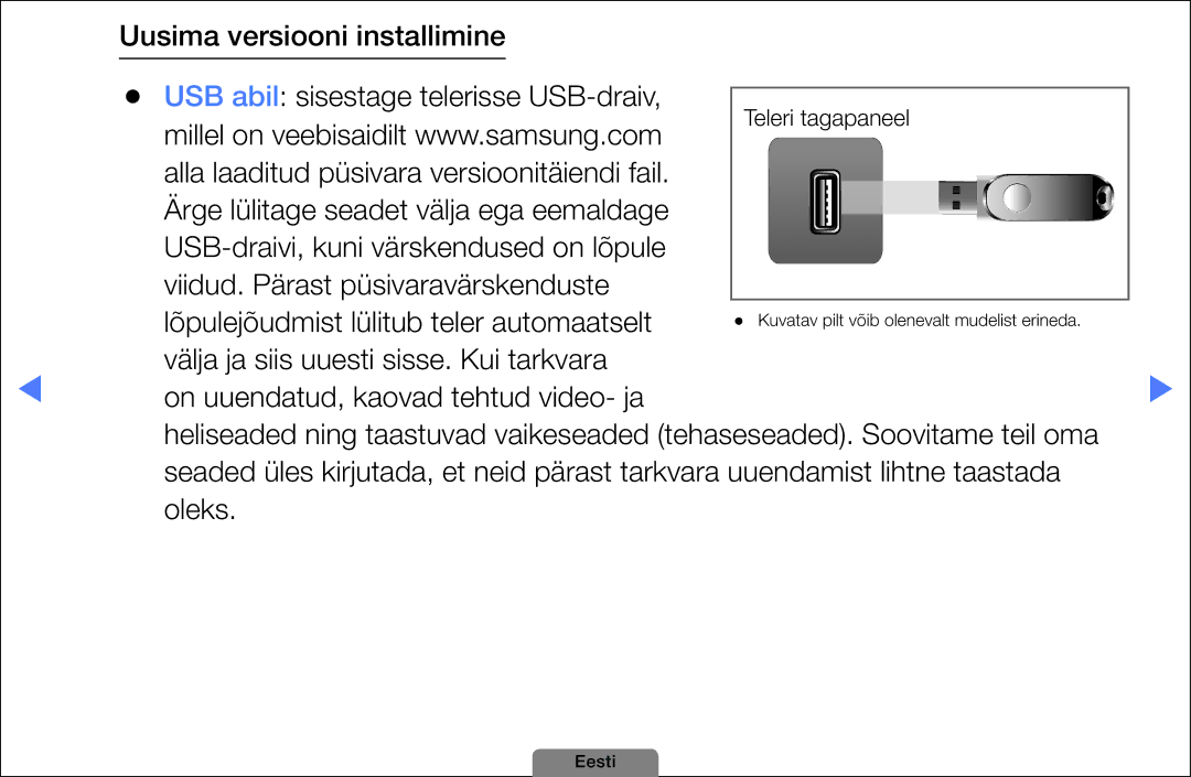 Samsung UE40D5003BWXBT, UE32D4003BWXBT, UE26D4003BWXBT manual Teleri tagapaneel 