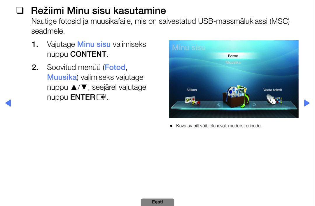 Samsung UE40D5003BWXBT, UE32D4003BWXBT, UE26D4003BWXBT manual Režiimi Minu sisu kasutamine 