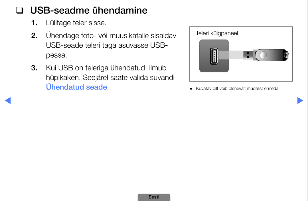 Samsung UE32D4003BWXBT, UE26D4003BWXBT, UE40D5003BWXBT manual USB-seadme ühendamine 