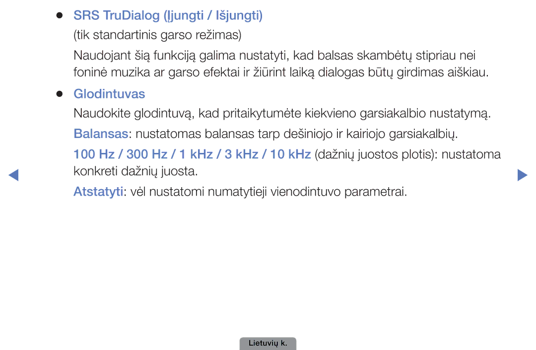 Samsung UE32D4003BWXBT, UE26D4003BWXBT, UE40D5003BWXBT manual SRS TruDialog Įjungti / Išjungti, Glodintuvas 