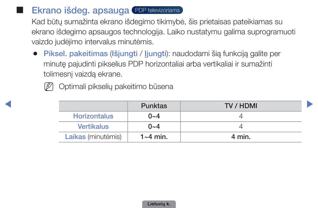 Samsung UE32D4003BWXBT, UE26D4003BWXBT, UE40D5003BWXBT manual Ekrano išdeg. apsauga PDP televizoriams 