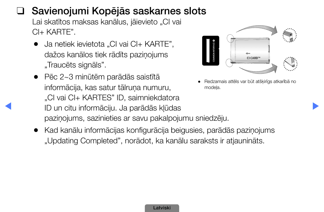 Samsung UE26D4003BWXBT, UE32D4003BWXBT, UE40D5003BWXBT manual Savienojumi Kopējās saskarnes slots 