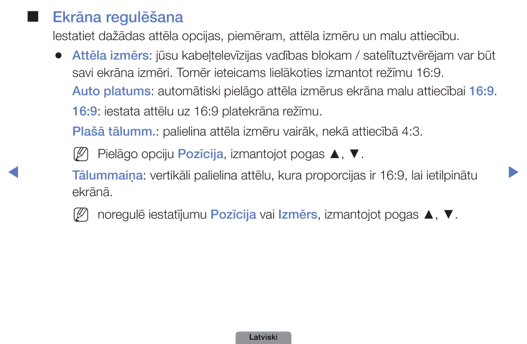 Samsung UE40D5003BWXBT, UE32D4003BWXBT, UE26D4003BWXBT manual Ekrāna regulēšana 