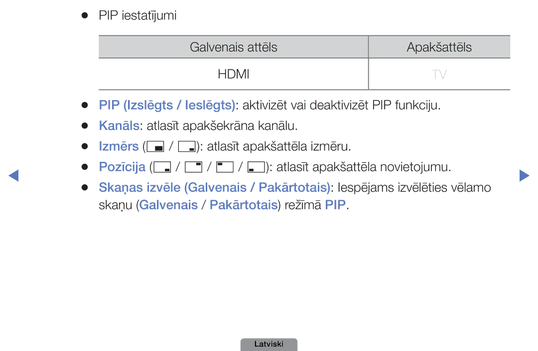 Samsung UE32D4003BWXBT, UE26D4003BWXBT, UE40D5003BWXBT manual PIP iestatījumi, Skaņu Galvenais / Pakārtotais režīmā PIP 